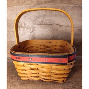 Longaberger Vintage Small Handwoven Basket With Handle - Red & Blue Accents -